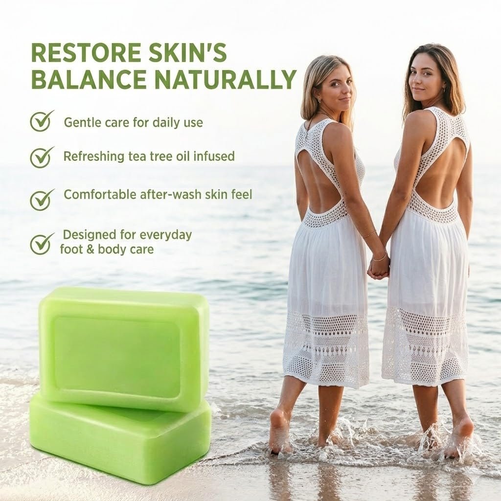 2 Pack Tea Tree Soap - Antifungal Soap for Men & Women, Tea Tree Oil Soap Bar for Foot & Body, Plant-Based Exfoliating & Non-Drying, Includes Foaming Net (4 oz Each) - görsel 7