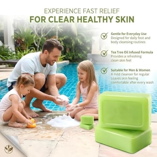 2 Pack Tea Tree Soap - Antifungal Soap for Men & Women, Tea Tree Oil Soap Bar for Foot & Body, Plant-Based Exfoliating & Non-Drying, Includes Foaming Net (4 oz Each) - görsel 14