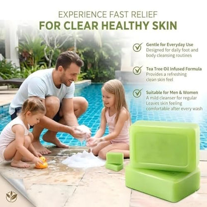 2 Pack Tea Tree Soap - Antifungal Soap for Men & Women, Tea Tree Oil Soap Bar for Foot & Body, Plant-Based Exfoliating & Non-Drying, Includes Foaming Net (4 oz Each)