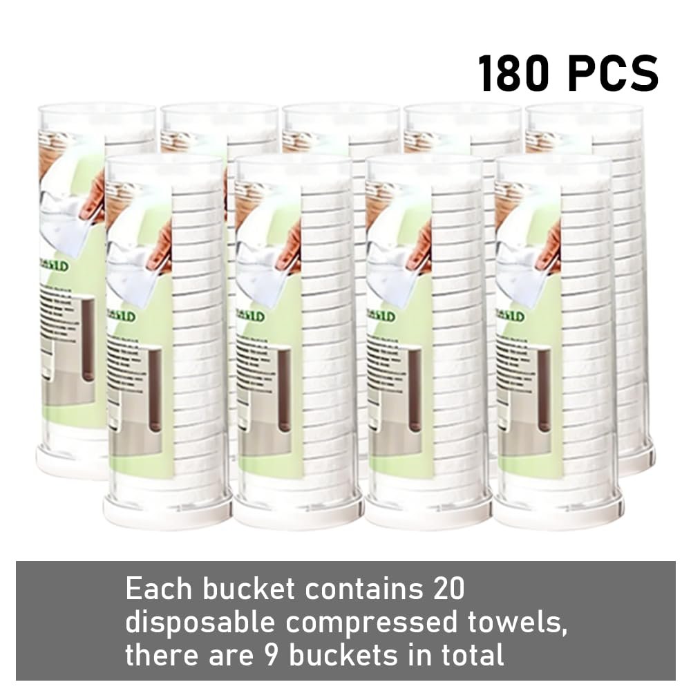 LiveFull Towel Refills for Hot Face Towel Heater Machine – 180 Disposable Compressed Face Towels (9 Buckets, 20 Per Bucket) Avelisse