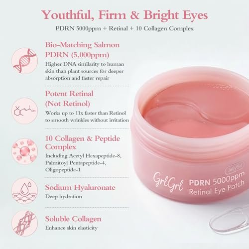 PDRN Eye Patches 5000ppm – Anti Wrinkle & Dark Circle Under Eye Masks with Salmon DNA & Retinal, 60 Pcs Avelisse