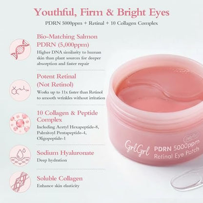 PDRN Eye Patches 5000ppm – Anti Wrinkle & Dark Circle Under Eye Masks with Salmon DNA & Retinal, 60 Pcs Avelisse