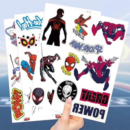 10 Sheets Spider Temporary Tattoos - Removable Cute Cartoon Spider Stickers for Kids, Spider Themed Birthday Party Favors & Decor Supplies - görsel 6