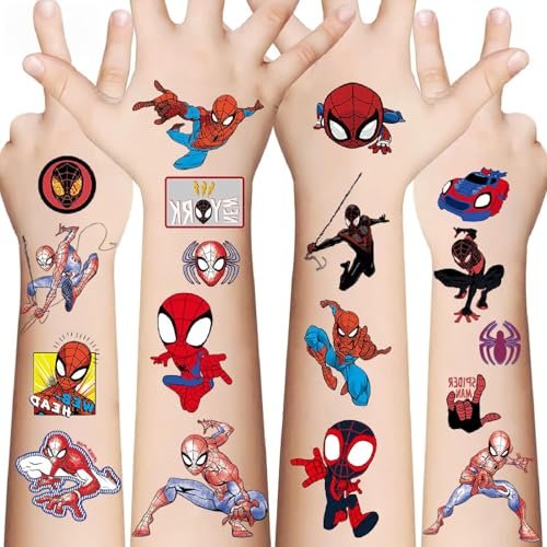 10 Sheets Spider Temporary Tattoos - Removable Cute Cartoon Spider Stickers for Kids, Spider Themed Birthday Party Favors & Decor Supplies - görsel 2