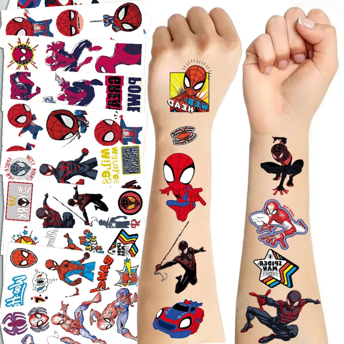 10 Sheets Spider Temporary Tattoos - Removable Cute Cartoon Spider Stickers for Kids, Spider Themed Birthday Party Favors & Decor Supplies - görsel 7