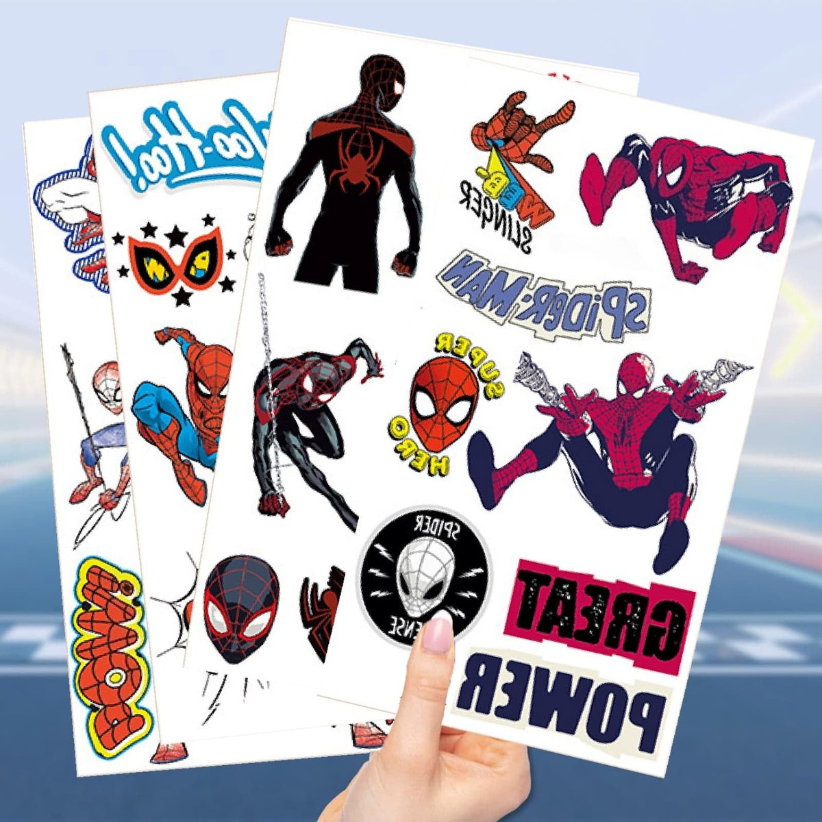 10 Sheets Spider Temporary Tattoos - Removable Cute Cartoon Spider Stickers for Kids, Spider Themed Birthday Party Favors & Decor Supplies - görsel 5