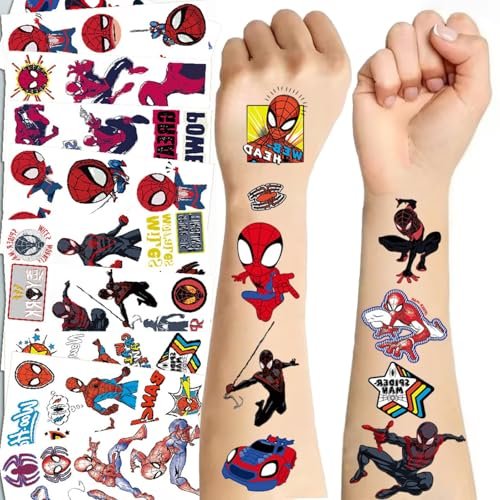 10 Sheets Spider Temporary Tattoos - Removable Cute Cartoon Spider Stickers for Kids, Spider Themed Birthday Party Favors & Decor Supplies - görsel 8