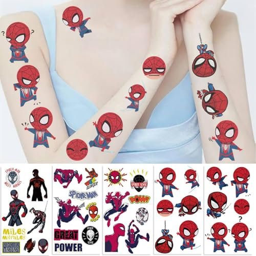10 Sheets Spider Temporary Tattoos - Removable Cute Cartoon Spider Stickers for Kids, Spider Themed Birthday Party Favors & Decor Supplies - görsel 10