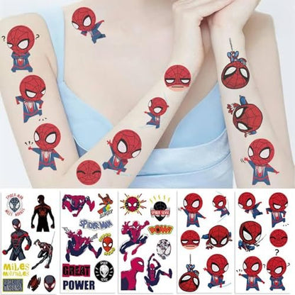 10 Sheets Spider Temporary Tattoos - Removable Cute Cartoon Spider Stickers for Kids, Spider Themed Birthday Party Favors & Decor Supplies