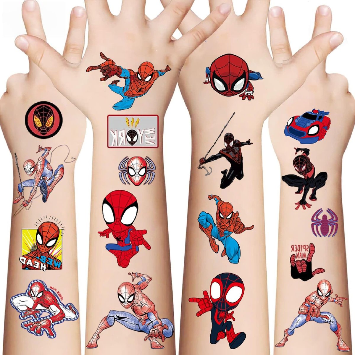10 Sheets Spider Temporary Tattoos - Removable Cute Cartoon Spider Stickers for Kids, Spider Themed Birthday Party Favors & Decor Supplies - görsel 1