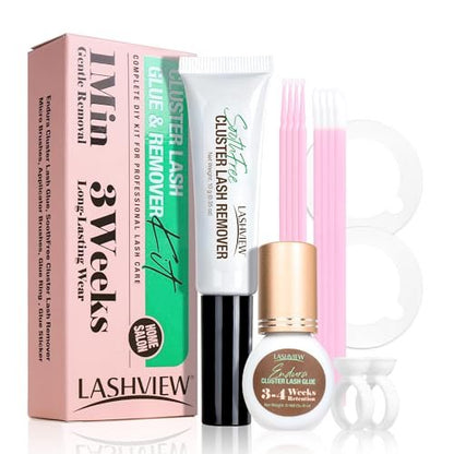 LASHVIEW Cluster Lash Glue & Remover Kit – Super Strong Hold 4+ Weeks, Waterproof, Easy DIY Removal Avelisse