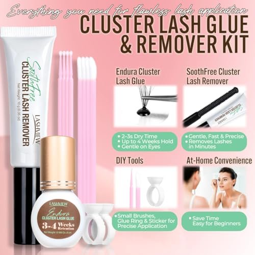 LASHVIEW Cluster Lash Glue & Remover Kit – Super Strong Hold 4+ Weeks, Waterproof, Easy DIY Removal Avelisse