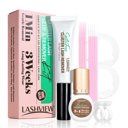 LASHVIEW Cluster Lash Glue & Remover Kit – Super Strong Hold 4+ Weeks, Waterproof, Easy DIY Removal Avelisse