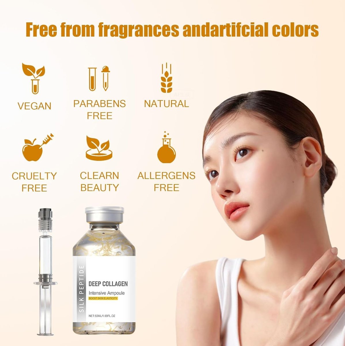 2PCS Deep Collagen Silk Peptide Lifting Ampoule Serum - Korean Anti-Aging Facial Essence, Firming Wrinkle-Smoothing Hydrating, Non-Greasy Gentle Formula 50ML/1.69FL.OZ Avelisse