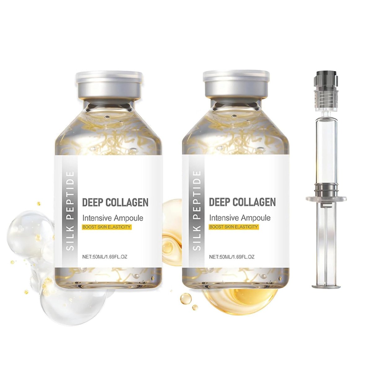 2PCS Deep Collagen Silk Peptide Lifting Ampoule Serum - Korean Anti-Aging Facial Essence, Firming Wrinkle-Smoothing Hydrating, Non-Greasy Gentle Formula 50ML/1.69FL.OZ Avelisse