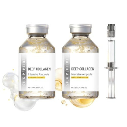 2PCS Deep Collagen Silk Peptide Lifting Ampoule Serum - Korean Anti-Aging Facial Essence, Firming Wrinkle-Smoothing Hydrating, Non-Greasy Gentle Formula 50ML/1.69FL.OZ Avelisse