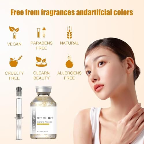 2PCS Deep Collagen Silk Peptide Lifting Ampoule Serum - Korean Anti-Aging Facial Essence, Firming Wrinkle-Smoothing Hydrating, Non-Greasy Gentle Formula 50ML/1.69FL.OZ Avelisse