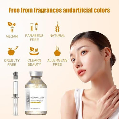 2PCS Deep Collagen Silk Peptide Lifting Ampoule Serum - Korean Anti-Aging Facial Essence, Firming Wrinkle-Smoothing Hydrating, Non-Greasy Gentle Formula 50ML/1.69FL.OZ Avelisse