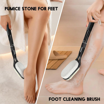 Gobiteli Foot Scrubber with Pumice Stone for Feet – Adjustable 17”-25” Dead Skin Remover & Foot Brush for Shower – for Seniors, Men and Women (Black) Avelisse