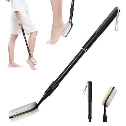 Gobiteli Foot Scrubber with Pumice Stone for Feet – Adjustable 17”-25” Dead Skin Remover & Foot Brush for Shower – for Seniors, Men and Women (Black) Avelisse