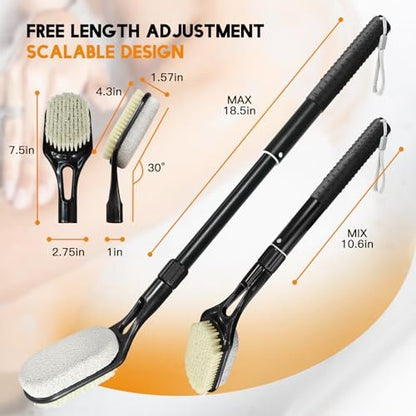 Gobiteli Foot Scrubber with Pumice Stone for Feet – Adjustable 17”-25” Dead Skin Remover & Foot Brush for Shower – for Seniors, Men and Women (Black) Avelisse