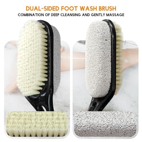Gobiteli Foot Scrubber with Pumice Stone for Feet – Adjustable 17”-25” Dead Skin Remover & Foot Brush for Shower – for Seniors, Men and Women (Black) Avelisse