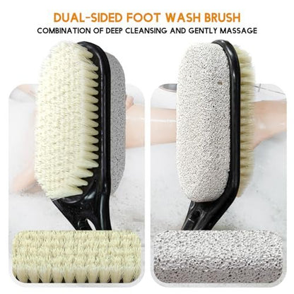 Gobiteli Foot Scrubber with Pumice Stone for Feet – Adjustable 17”-25” Dead Skin Remover & Foot Brush for Shower – for Seniors, Men and Women (Black) Avelisse