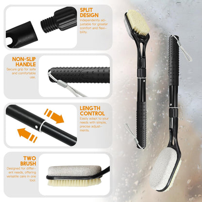 Gobiteli Foot Scrubber with Pumice Stone for Feet – Adjustable 17”-25” Dead Skin Remover & Foot Brush for Shower – for Seniors, Men and Women (Black) Avelisse