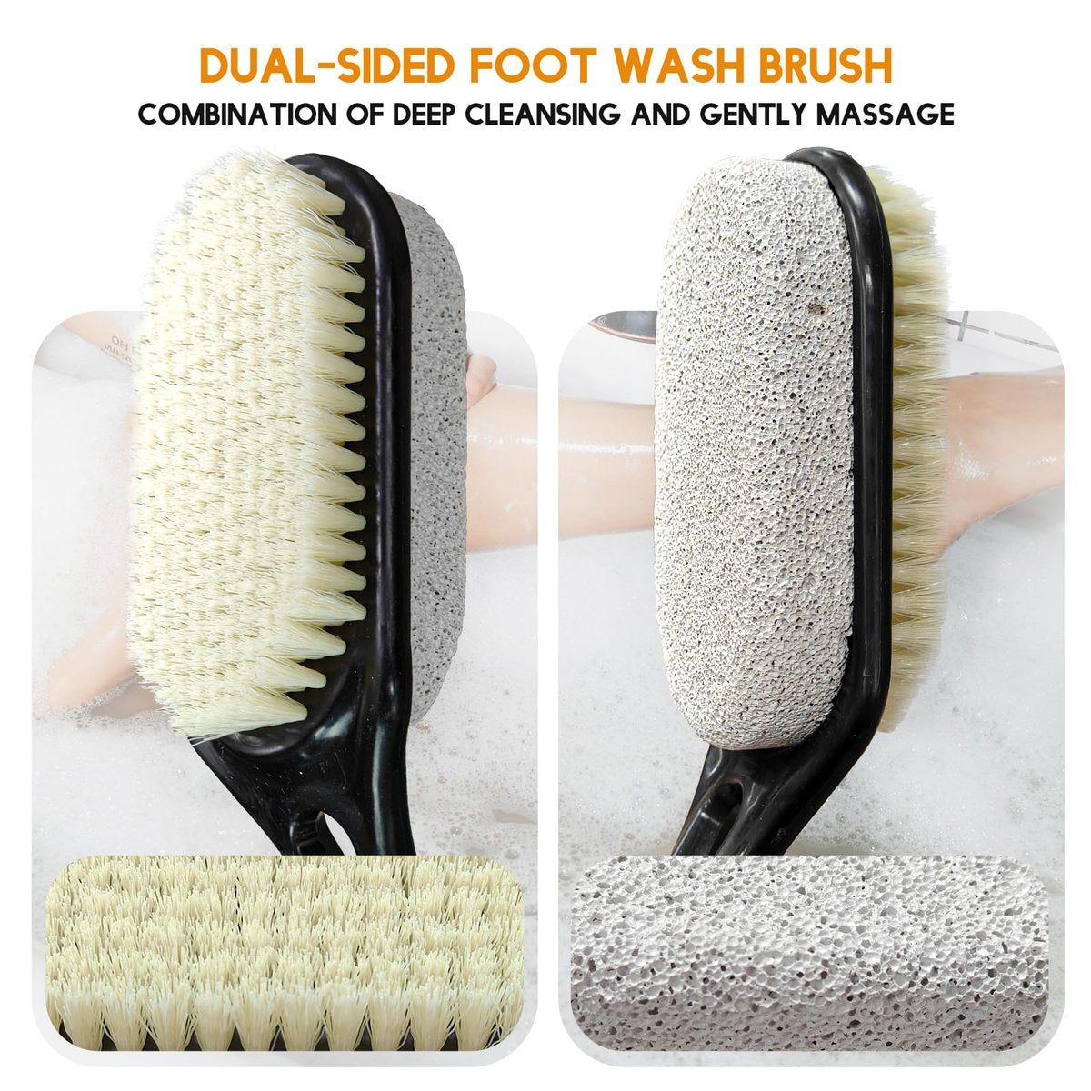 Gobiteli Foot Scrubber with Pumice Stone for Feet – Adjustable 17”-25” Dead Skin Remover & Foot Brush for Shower – for Seniors, Men and Women (Black) Avelisse
