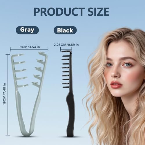 Texture Comb 2 Pack, Volumizing Fluffy Hair Styling Comb for Men and Women, ABS Plastic Tooth Comb for Volume and Texture (Black + Gray) Avelisse