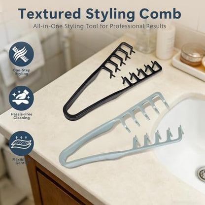Texture Comb 2 Pack, Volumizing Fluffy Hair Styling Comb for Men and Women, ABS Plastic Tooth Comb for Volume and Texture (Black + Gray) Avelisse