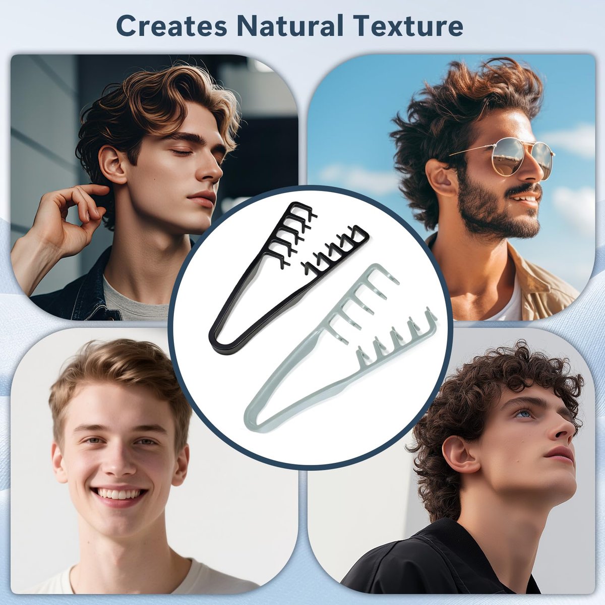 Texture Comb 2 Pack, Volumizing Fluffy Hair Styling Comb for Men and Women, ABS Plastic Tooth Comb for Volume and Texture (Black + Gray) Avelisse
