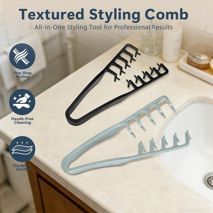 Texture Comb 2 Pack, Volumizing Fluffy Hair Styling Comb for Men and Women, ABS Plastic Tooth Comb for Volume and Texture (Black + Gray) Avelisse