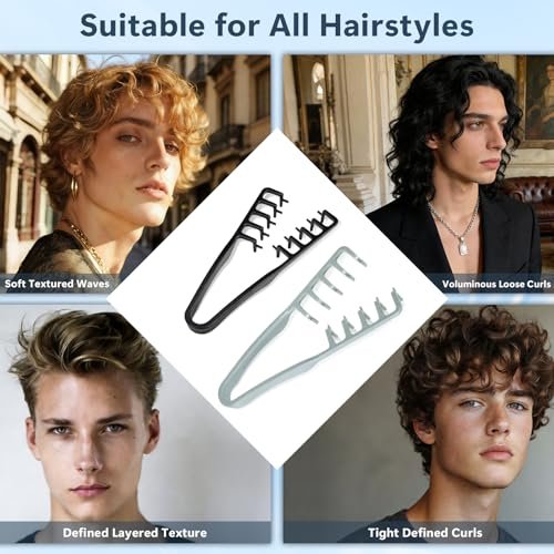 Texture Comb 2 Pack, Volumizing Fluffy Hair Styling Comb for Men and Women, ABS Plastic Tooth Comb for Volume and Texture (Black + Gray) Avelisse