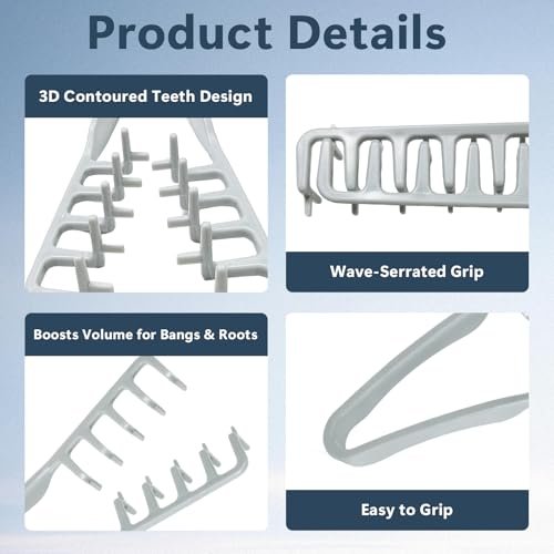 Texture Comb 2 Pack, Volumizing Fluffy Hair Styling Comb for Men and Women, ABS Plastic Tooth Comb for Volume and Texture (Black + Gray) Avelisse
