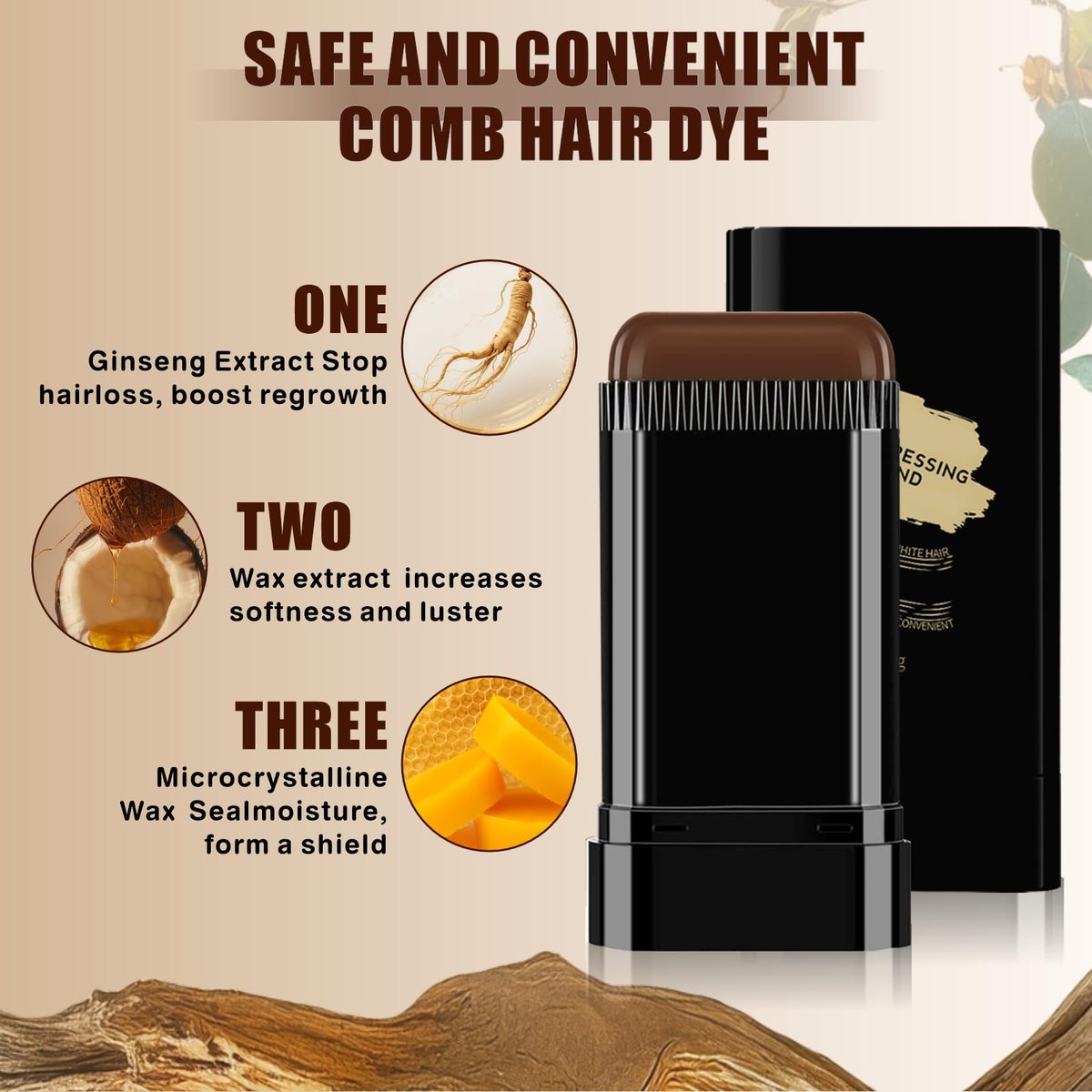 3-Pack Hair Color Stick: 2-in-1 Comb & Dye for Gray Hair Coverage – Dark Brown, Black, Coffee Brown – Waterproof & Sweat-Proof Avelisse
