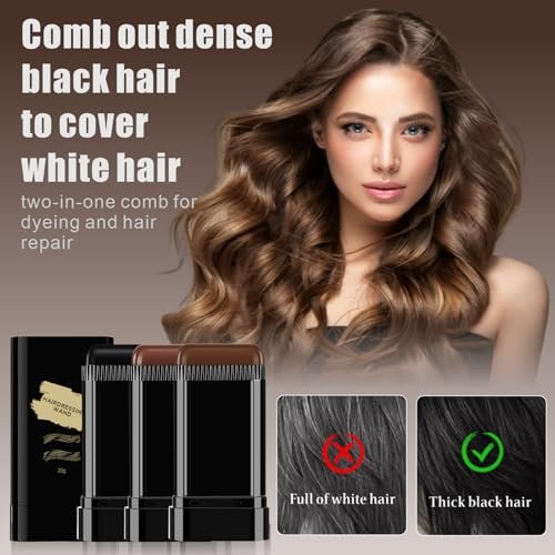 3-Pack Hair Color Stick: 2-in-1 Comb & Dye for Gray Hair Coverage – Dark Brown, Black, Coffee Brown – Waterproof & Sweat-Proof Avelisse