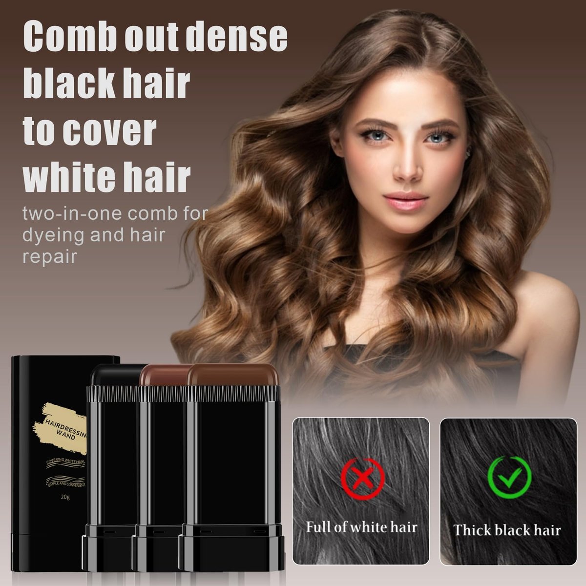3-Pack Hair Color Stick: 2-in-1 Comb & Dye for Gray Hair Coverage – Dark Brown, Black, Coffee Brown – Waterproof & Sweat-Proof Avelisse