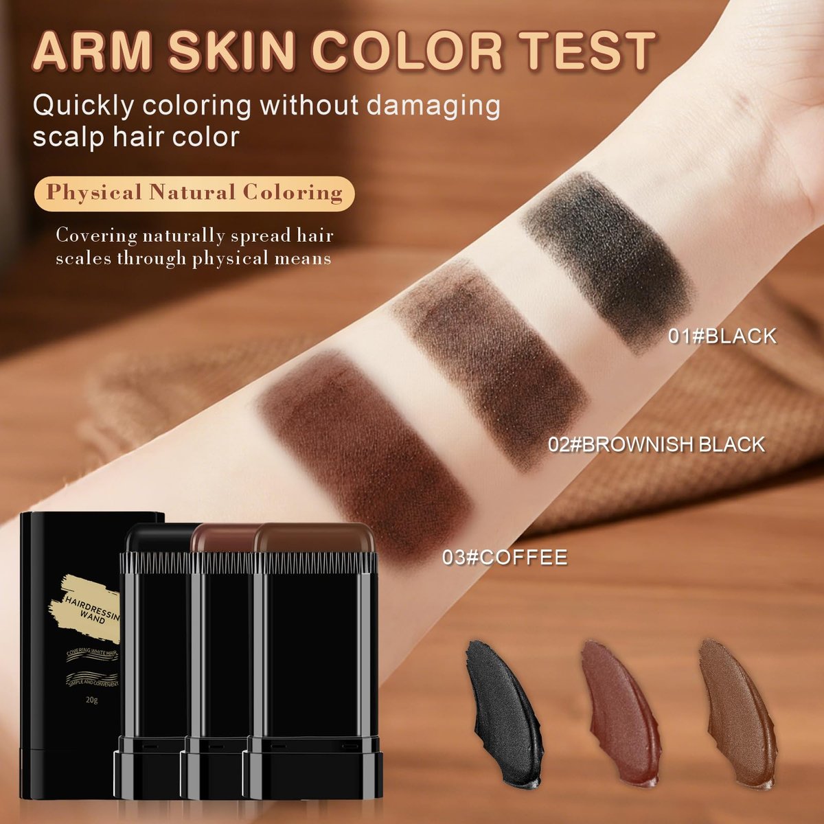 3-Pack Hair Color Stick: 2-in-1 Comb & Dye for Gray Hair Coverage – Dark Brown, Black, Coffee Brown – Waterproof & Sweat-Proof Avelisse