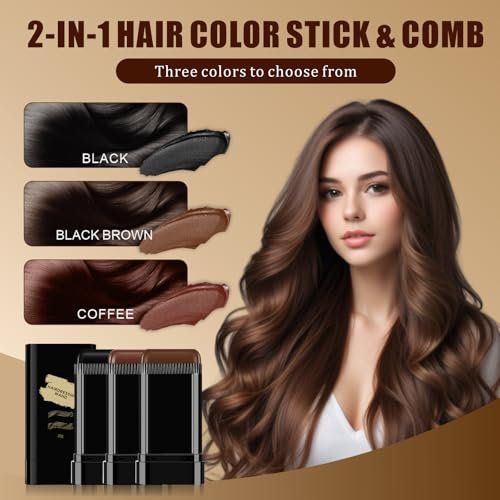 3-Pack Hair Color Stick: 2-in-1 Comb & Dye for Gray Hair Coverage – Dark Brown, Black, Coffee Brown – Waterproof & Sweat-Proof Avelisse