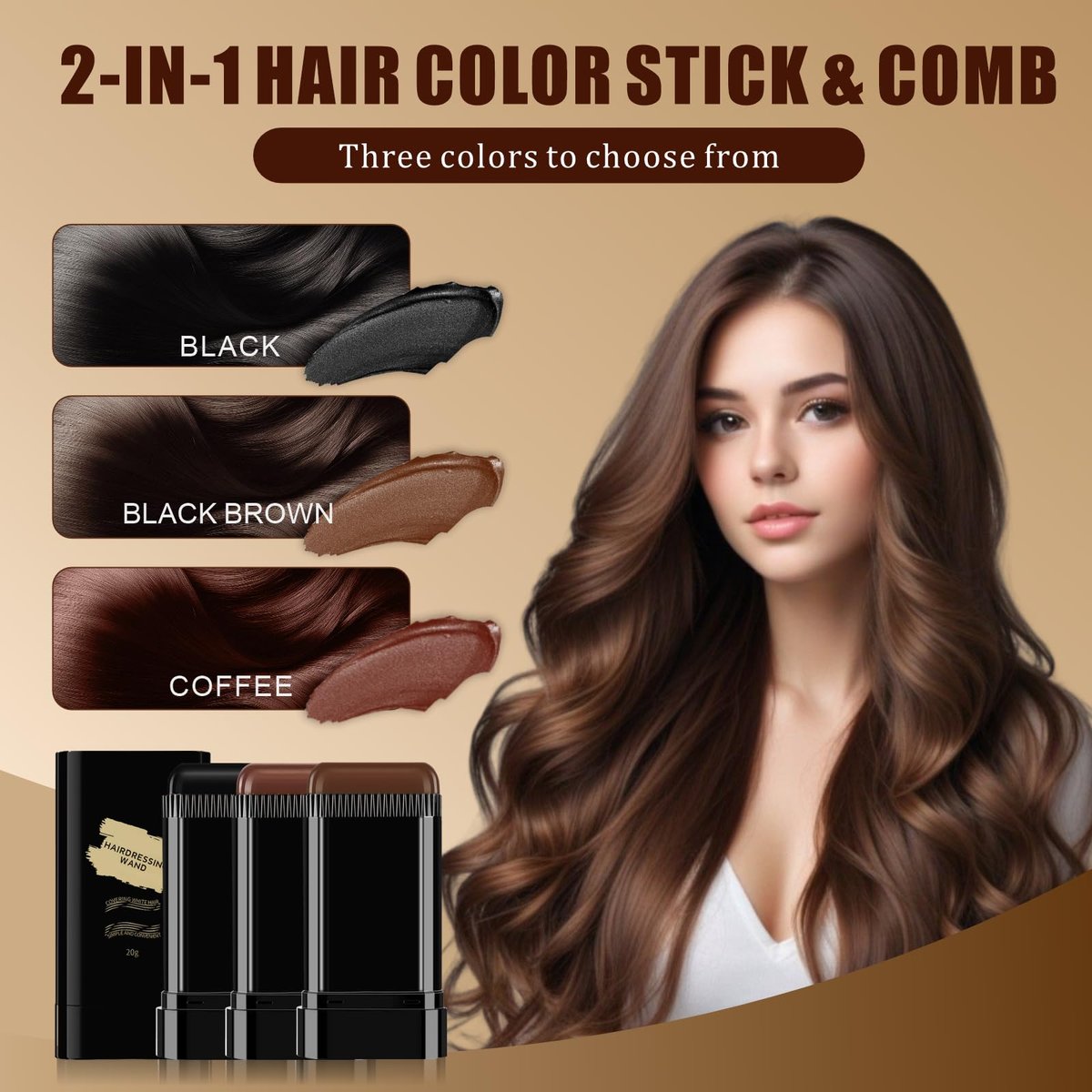 3-Pack Hair Color Stick: 2-in-1 Comb & Dye for Gray Hair Coverage – Dark Brown, Black, Coffee Brown – Waterproof & Sweat-Proof Avelisse