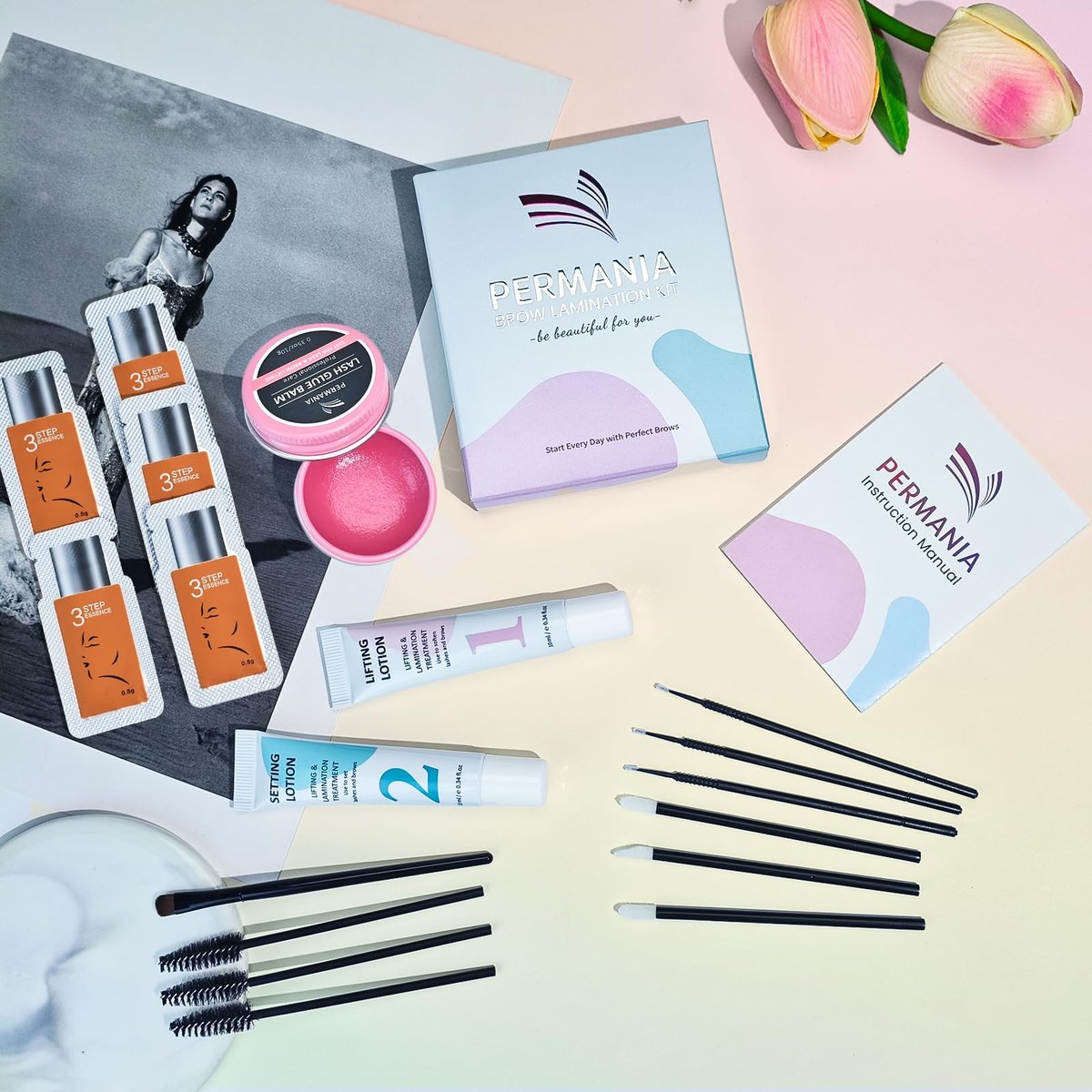 PERMANIA Brow Lamination Kit – Tube Design Instant Perm for Fuller, Thicker Eyebrows – Salon Results Lasting 4 Weeks (Includes Glue Balm) Avelisse
