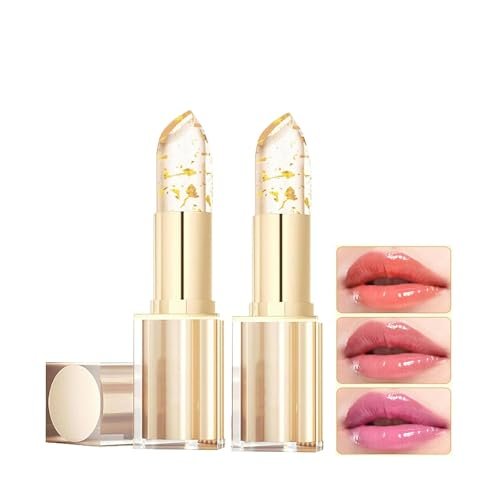 Color Changing Lipstick, Gold Crystal pH Lip Gloss – 24HR Transferproof & Moisturizing, Long-Lasting Glossy Finish, 2 Count Avelisse