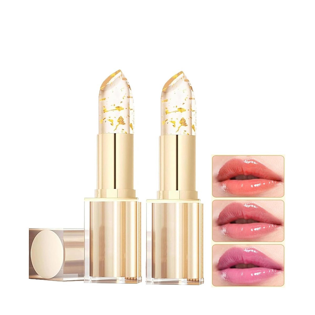Color Changing Lipstick, Gold Crystal pH Lip Gloss – 24HR Transferproof & Moisturizing, Long-Lasting Glossy Finish, 2 Count Avelisse