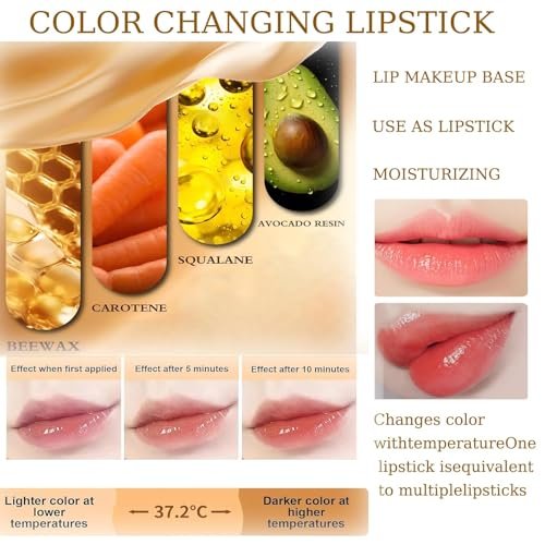Color Changing Lipstick, Gold Crystal pH Lip Gloss – 24HR Transferproof & Moisturizing, Long-Lasting Glossy Finish, 2 Count Avelisse