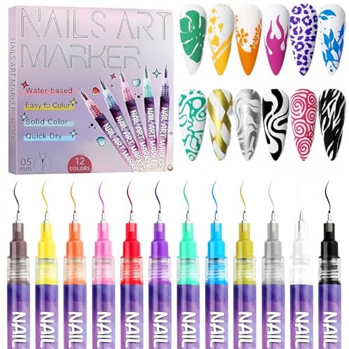 12-Color Nail Art Pens for Kids & Girls - Quick-Dry 3D Nail Markers for Drawing, Painting & Designs - görsel 2
