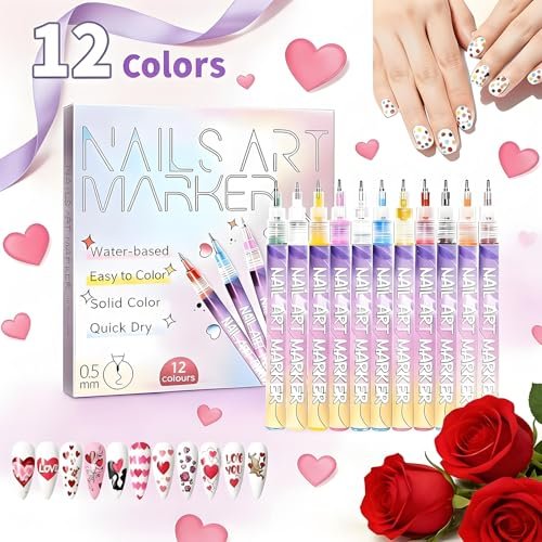 12-Color Nail Art Pens for Kids & Girls - Quick-Dry 3D Nail Markers for Drawing, Painting & Designs - görsel 12