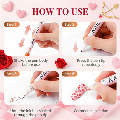 12-Color Nail Art Pens for Kids & Girls - Quick-Dry 3D Nail Markers for Drawing, Painting & Designs