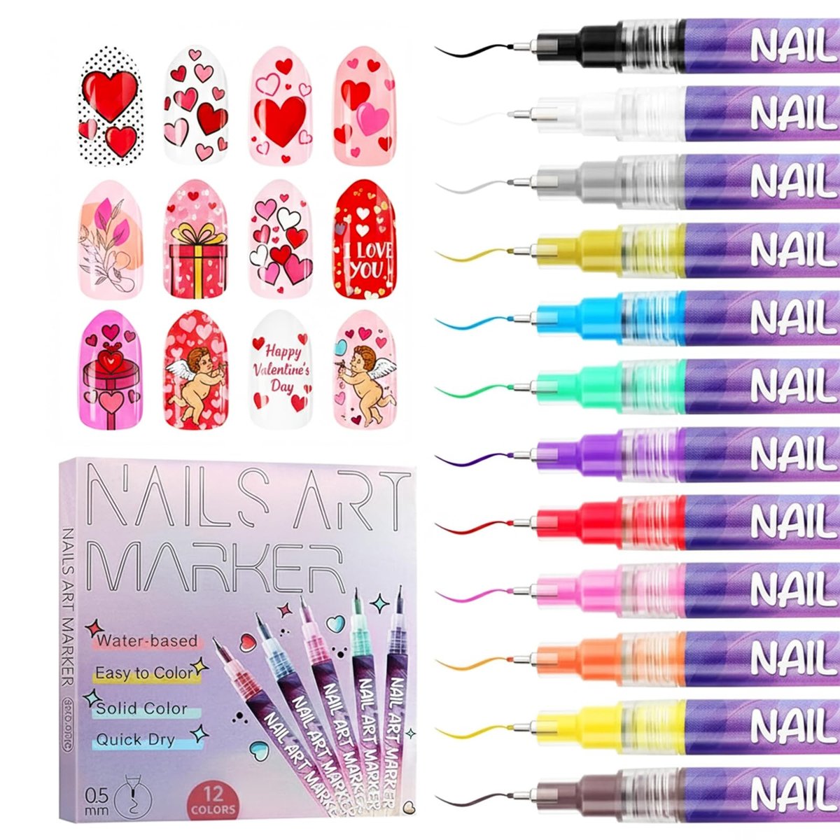 12-Color Nail Art Pens for Kids & Girls - Quick-Dry 3D Nail Markers for Drawing, Painting & Designs - görsel 13