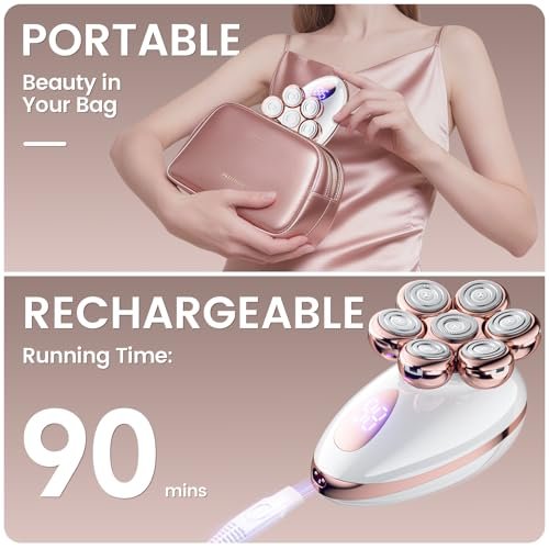 Electric Razors for Women - Rotary Shaver for Legs, Bikini & Underarms, Wet & Dry Waterproof Grooming Kit, Cordless Lady Trimmer (Metallic Rose) Avelisse